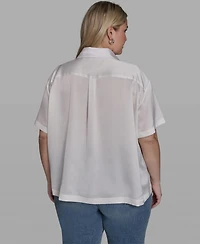 Karl Lagerfeld Paris Plus Floral Print Collared Shirt