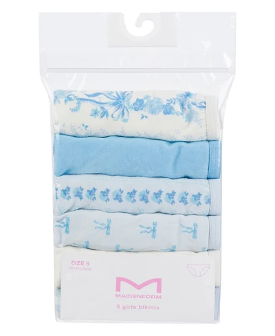 Maidenform Girls' 4-12 Cotton Bikini Underwear, 6-Pack