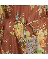 Pre-Owned Zimmermann Womens Brown Floral Print Silk Belted Zinnia Dress