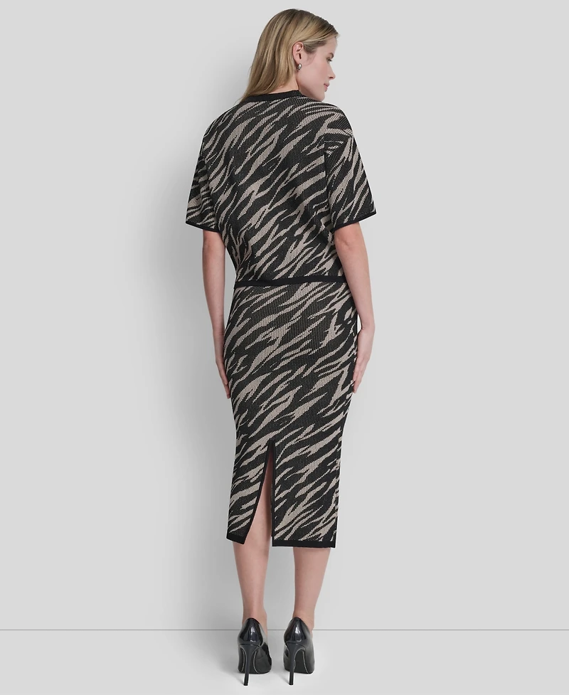 Dkny Women's Pointelle Jacquard Animal Print Pull-On Sweater