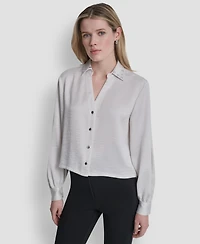 Dkny Women's Studded Collar Y-Neck Shirt