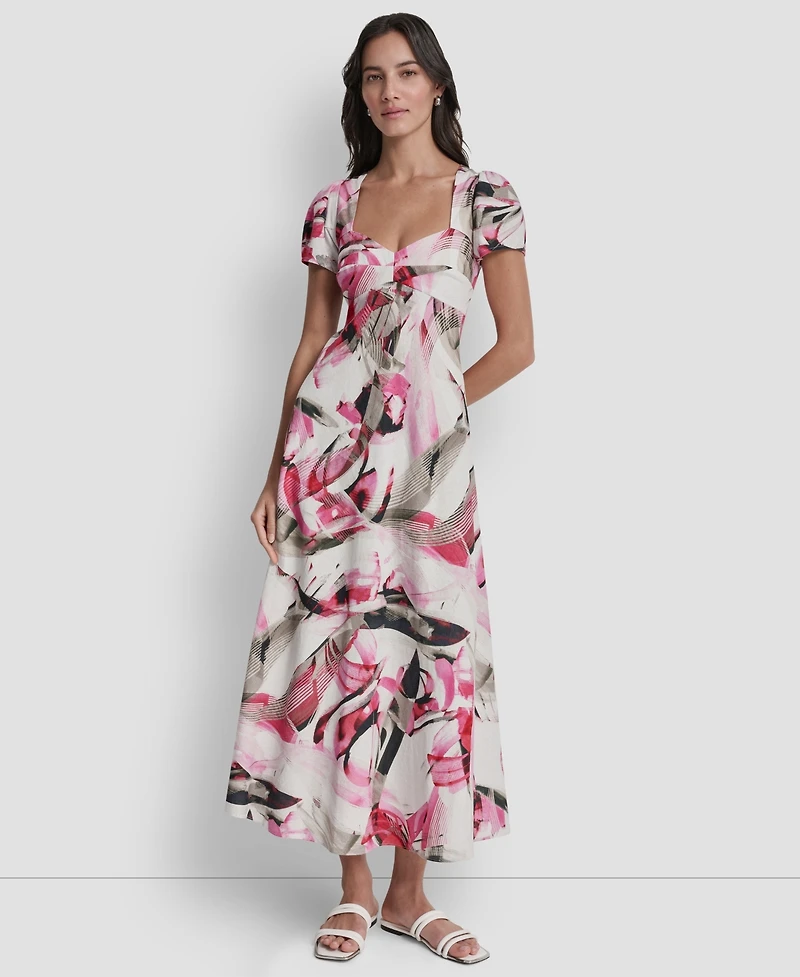 Dkny Women's Printed V-Neck Midi Dress