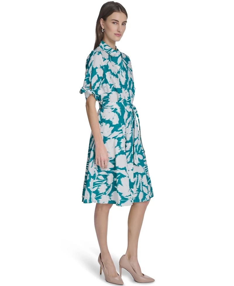 Calvin Klein Women's Floral Tie Sleeve Dress