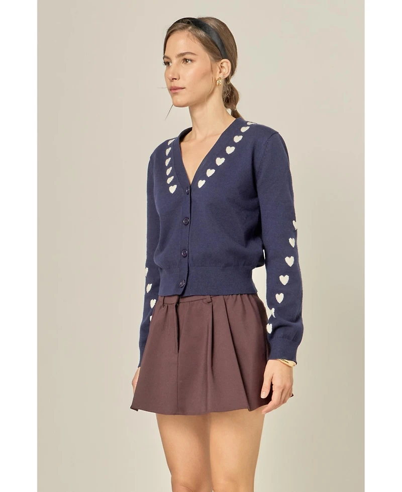 English Factory Women's Heart Contrast Knit Cardigan