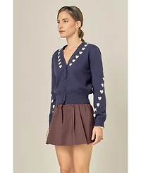 English Factory Women's Heart Contrast Knit Cardigan