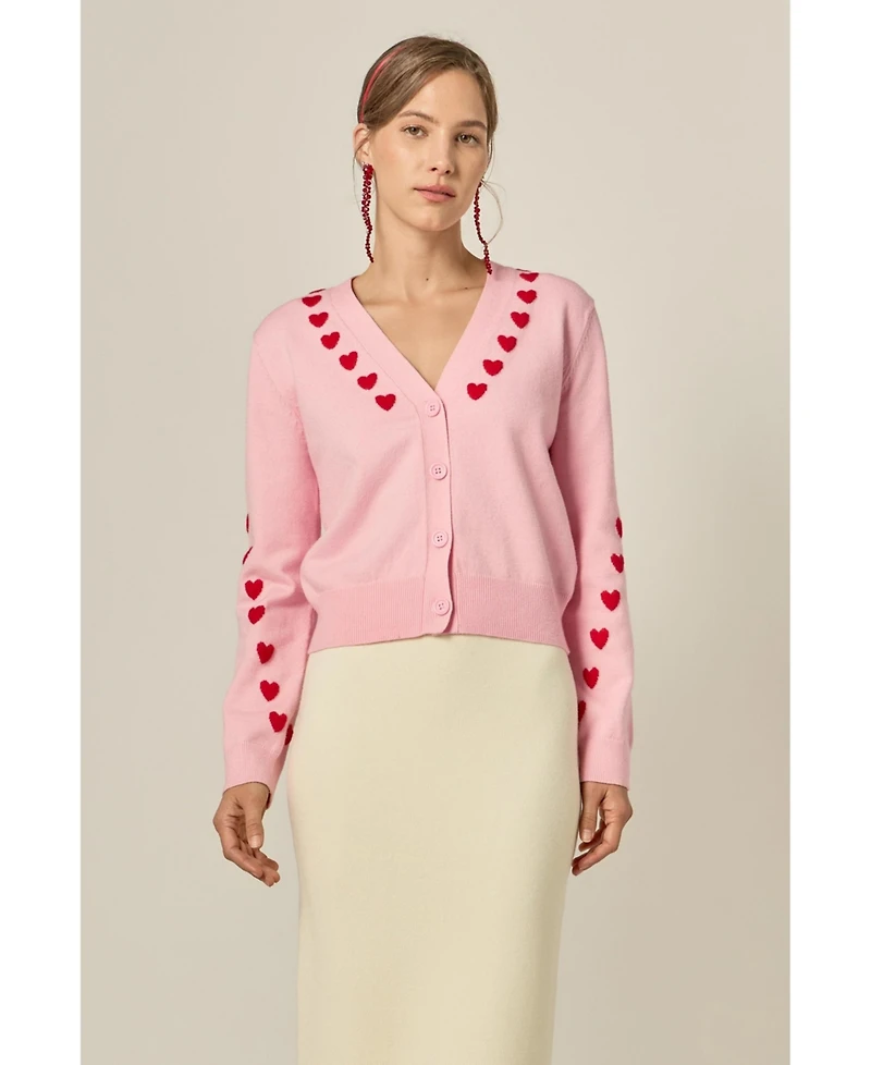 English Factory Women's Heart Contrast Knit Cardigan