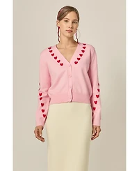 English Factory Women's Heart Contrast Knit Cardigan