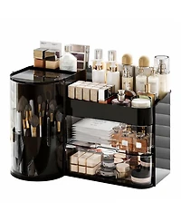 Yigii Elegant Makeup Organizer with Rotating Brush Holder & Drawers for Vanity Storage