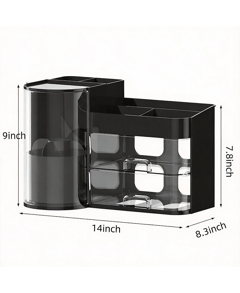 Yigii Elegant Makeup Organizer with Rotating Brush Holder & Drawers for Vanity Storage