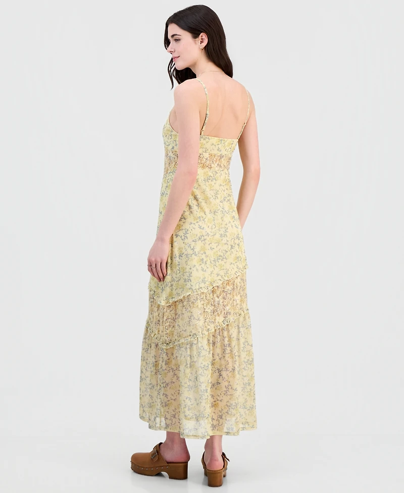 Hippie Rose Juniors' Floral Mesh Lace-Inset Dress