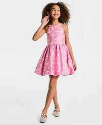 Rare Editions Girls' 7-16 Floral Jacquard Halter Sleeveless Dress