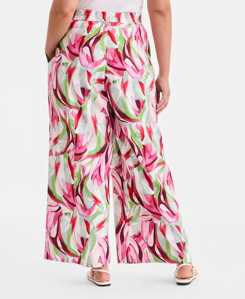 I.n.c. International Concepts Plus Printed Pull-On Wide-Leg Pants, Created for Macy's