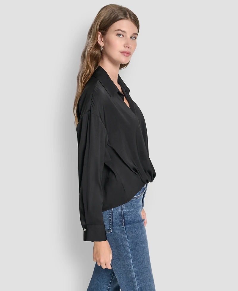Dkny Jeans Women's Long-Sleeve Rhinestone Button Front Shirt