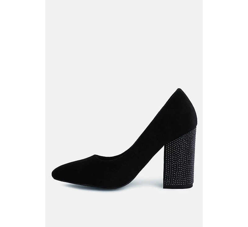 Cyber-girl Womens Rhinestone Block Heeled Pumps