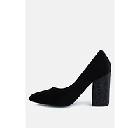 Cyber-girl Womens Rhinestone Block Heeled Pumps