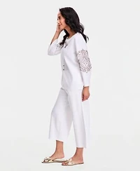 Jm Collection Womens Beaded Split Neck Top Cropped Drawstring Wide Leg Pants Macys Exclusive