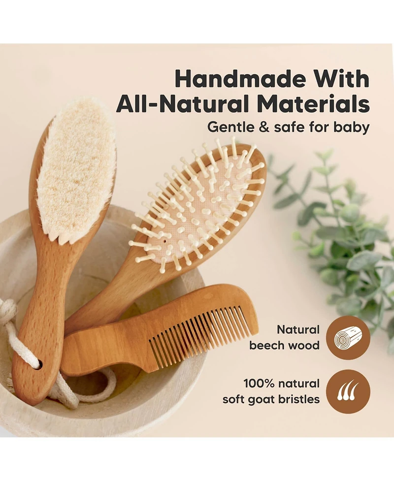 KeaBabies Baby Hair Brush and Comb Set, Oval Wooden Set for Newborns, Infant, Toddler Grooming Kit