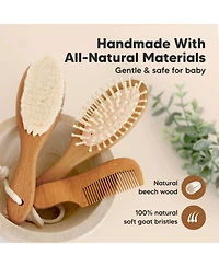 KeaBabies Baby Hair Brush and Comb Set, Oval Wooden Set for Newborns, Infant, Toddler Grooming Kit