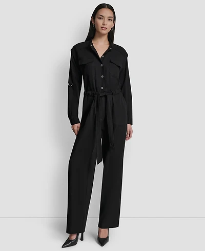 Dkny Women's Adjustable Waist Crewneck Jumpsuit