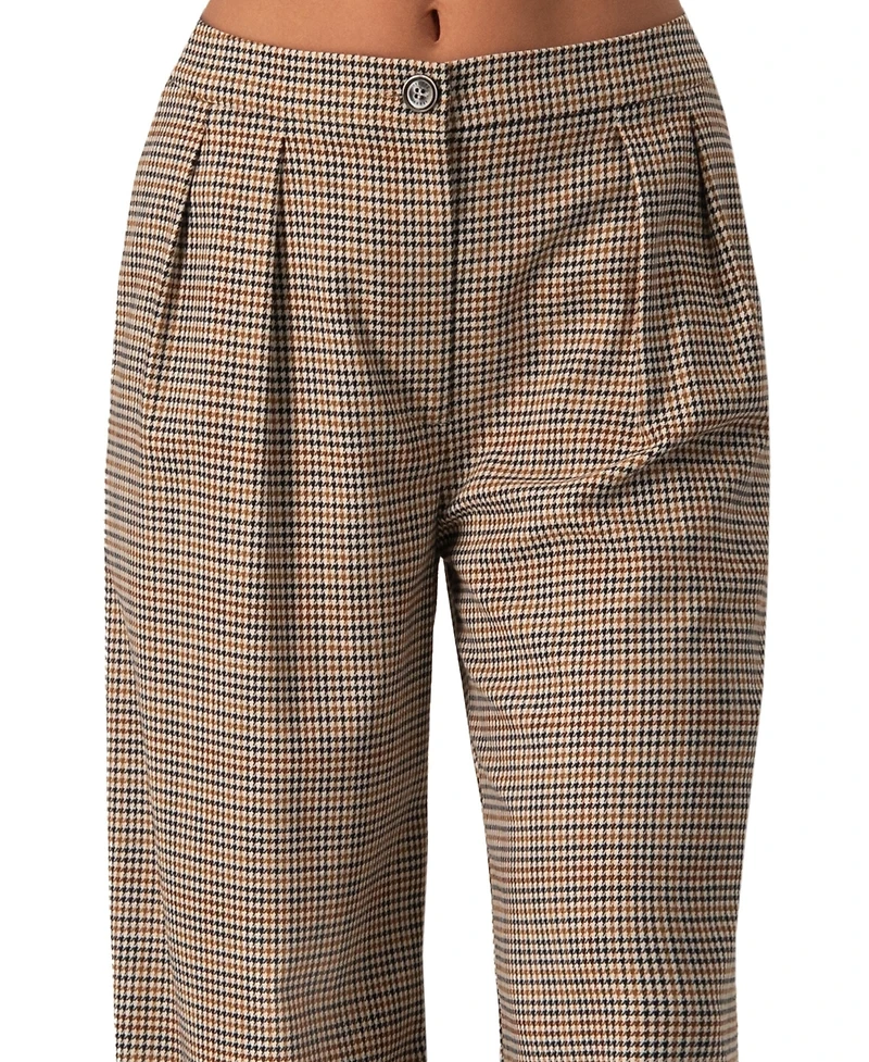 Ivonne Women's Straight Pleated Patterned Trousers Pants