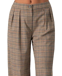 Ivonne Women's Straight Pleated Patterned Trousers Pants