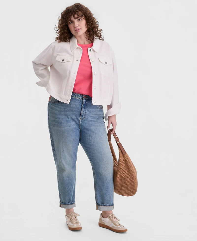 On 34th Trendy Plus Relaxed Cropped Trucker Jacket, Macy's Exclusive