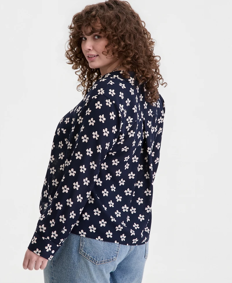 On 34th Trendy Plus Size Bloom Print Cropped Shirt, Macy's Exclusive