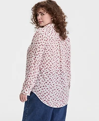 On 34th Trendy Plus Size Cherry Print Silky Shirt, Macy's Exclusive