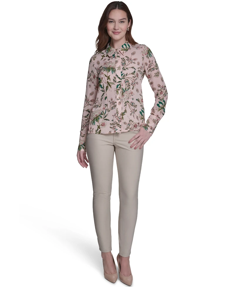 Tommy Hilfiger Women's Slim Fit Floral Collared Blouse
