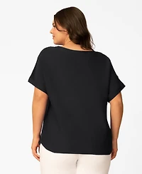 Melissa Paige Plus Vertical Rib Button Short-Sleeve Sweater, Macy's Exclusive