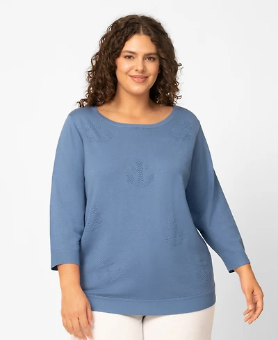 Melissa Paige Plus Anchor Textured Hi Low Boat Neck Sweater, Macy's Exclusive