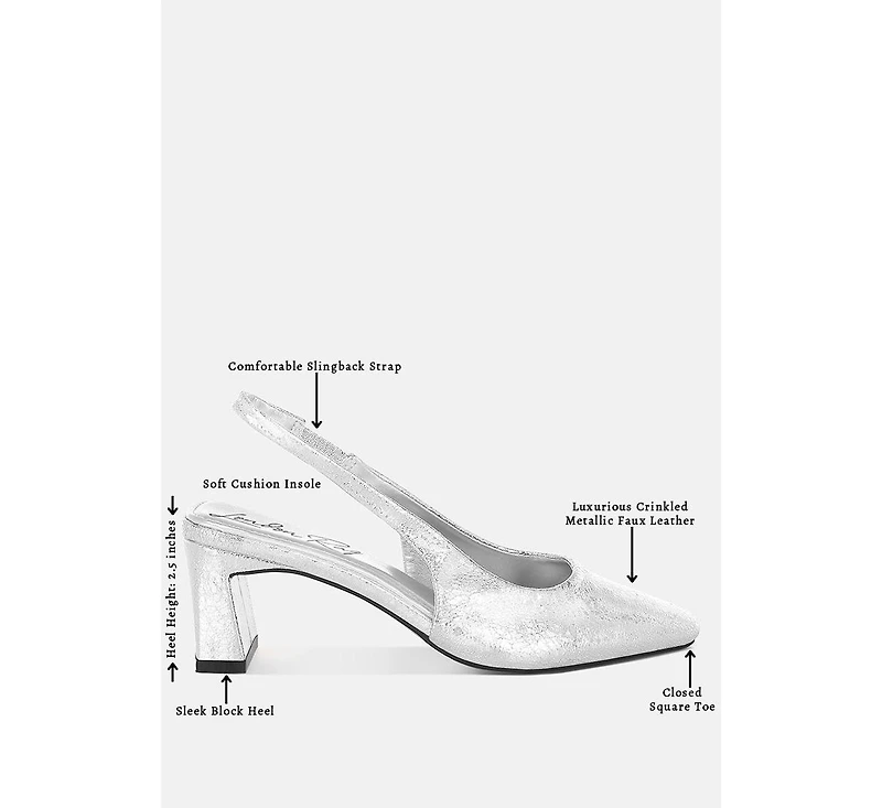 London Rag Women's Amberin Crinkled Metallic Slingback Heels