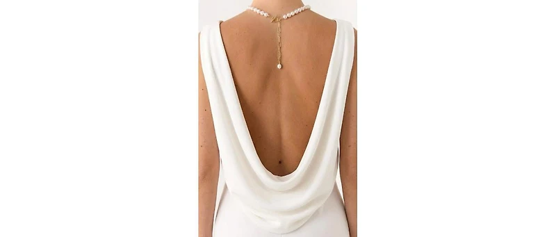 18K Gold Plated Paper Clip Chain with Freshwater Pearls - Morgan Necklace 17" For Women