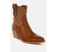 Big Mood Raffia & Faux Leather Cowboy Boots Women