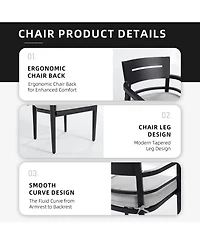 Flynama 4 Piece Ember Black Outdoor Aluminum Stationary Dining Chairs Sunbrella Fabric Cushions Tapered Feet for Patio Backyard Poolside