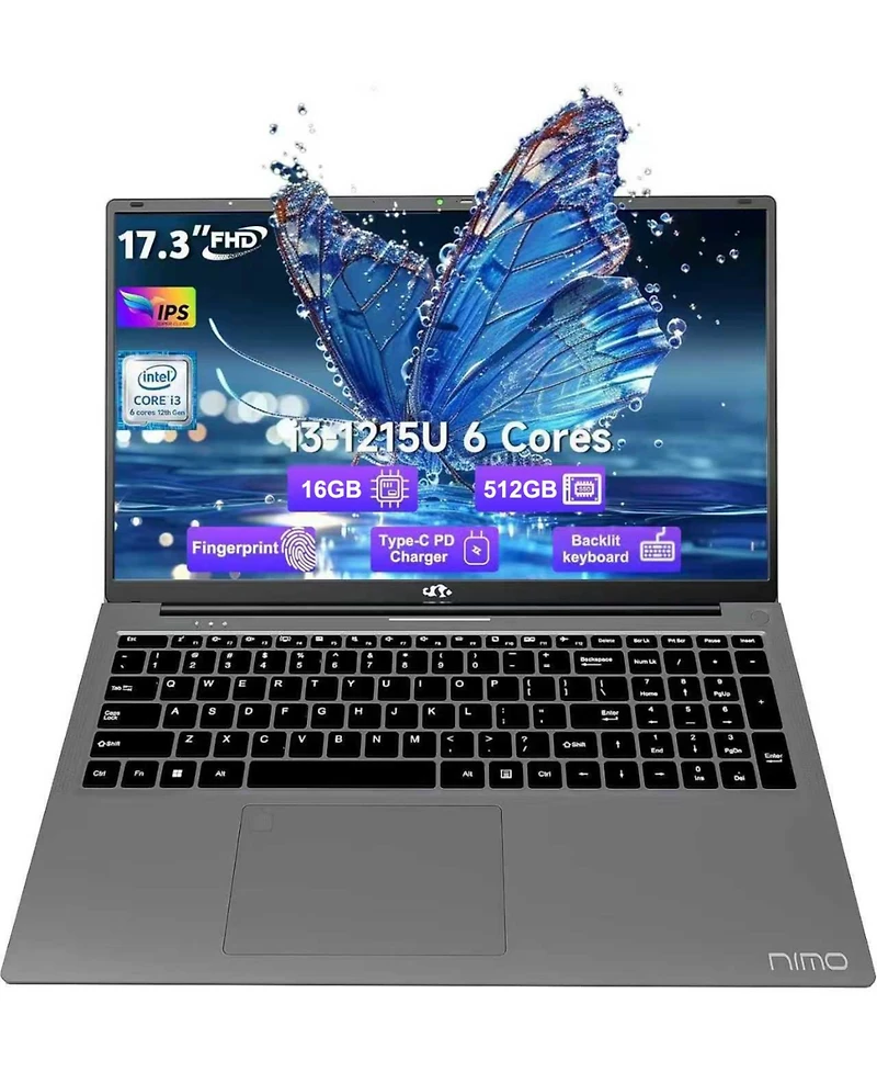 Nimo 17.3" Ips Fhd-Laptop Intel 6 Cores i3-1215U 16GB Ram 512GB Ssd 4.4GHz