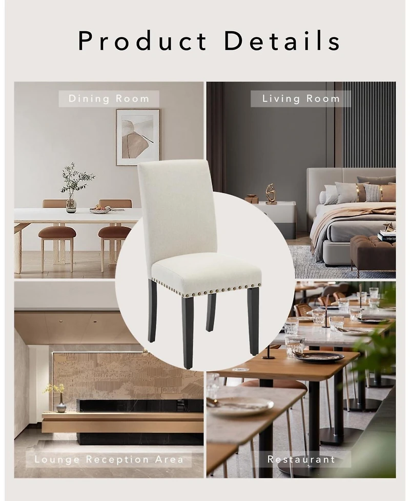 gaomon Set of 2 Farmhouse Linen Upholstered Parsons Dining Chairs, Wood Legs Accent Seating for Kitchen & Dining Room