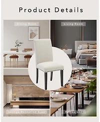 gaomon Set of 2 Farmhouse Linen Upholstered Parsons Dining Chairs, Wood Legs Accent Seating for Kitchen & Dining Room