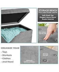 Sorbus Faux Suede Storage Ottoman Cube - Seat & Declutter! Plush cushion, hidden storage, lightweight & portable. Folds flat