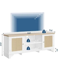 gaomon Rattan Tv Stand for 65 Tv, Boho Entertainment Center with Cabinets & Open Shelves
