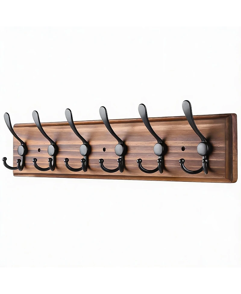 Yigii Wooden Wall Coat Rack with 6 Hooks for Coats, Jackets, Hats
