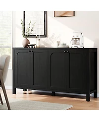Sugift 55" Black Sideboard Buffet Cabinet Modern Storage Credenza with Doors Heavy Duty Wood Media Console for Living Room Hallway Entryway