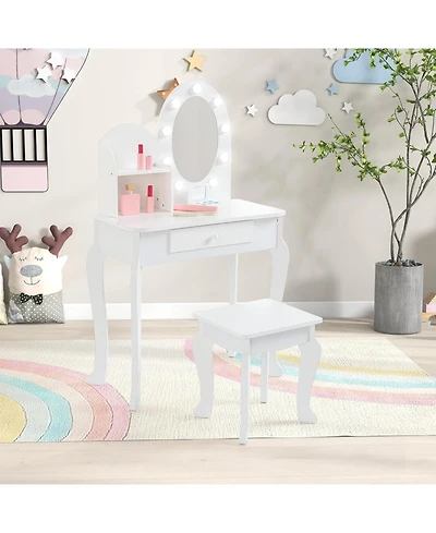 Gaomon White Kids Princess Vanity Toy Set, Lighted Makeup Desk for Pretend Play Fun