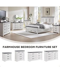 gaomon 1PC Off White Farmhouse Nightstand, 22 Inch 3-Drawer End Table with Charging Station & Bar Handles