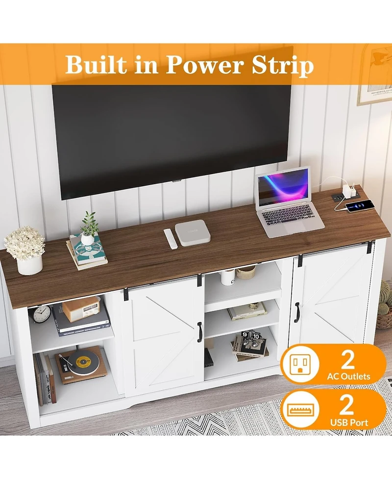 gaomon Farmhouse Tv Stand for Televisions Up to 80 in, Sliding Barn Doors and Storage Cabinets for Living Room