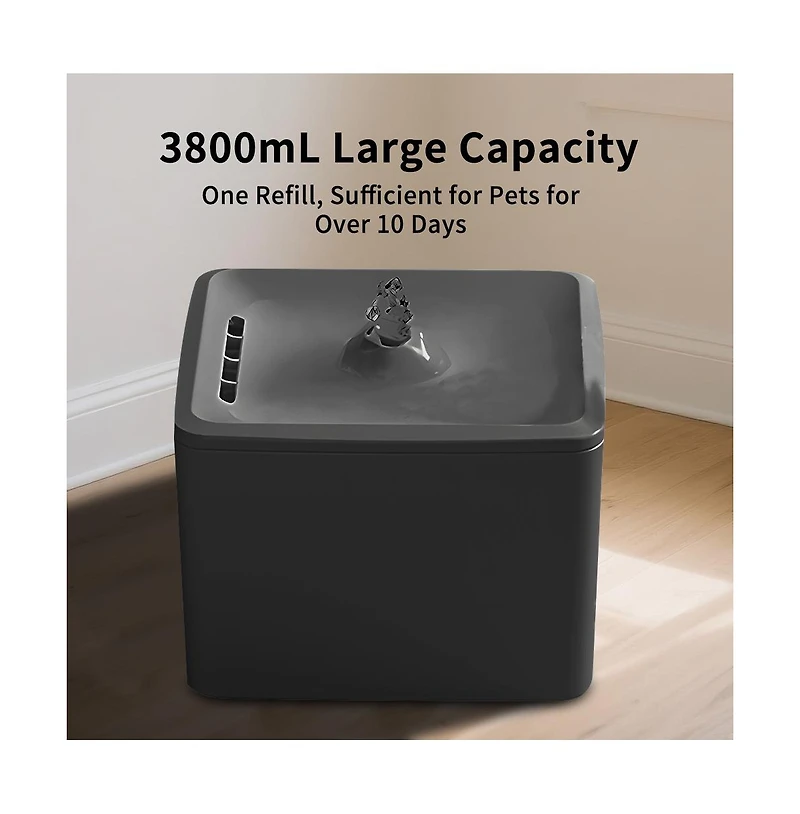 Aostirmotor Automatic Pet Waterer with Circulation, Square Fountain Cat Bowls, 3800ml/3.8L for Cats