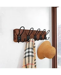 Yigii Heavy Duty Rustic Wall Coat Rack with 5 Hooks - Pine Wood & Metal