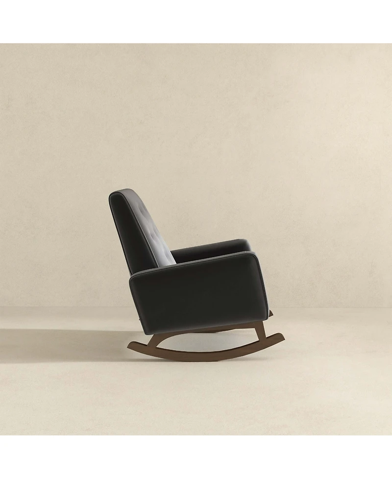 Flynama Elegant Demetrius Dark Grey Fabric Solid Wood Rocking Chair 300LBS Capacity for Living Room Nursery Bedroom Reading