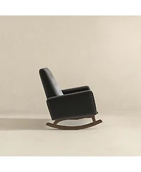 Flynama Elegant Demetrius Dark Grey Fabric Solid Wood Rocking Chair 300LBS Capacity for Living Room Nursery Bedroom Reading