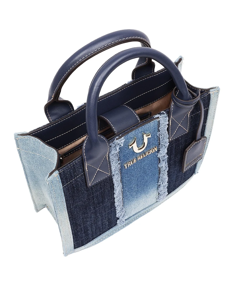 True Religion Frayed Denim Modern Tote with Removable Strap